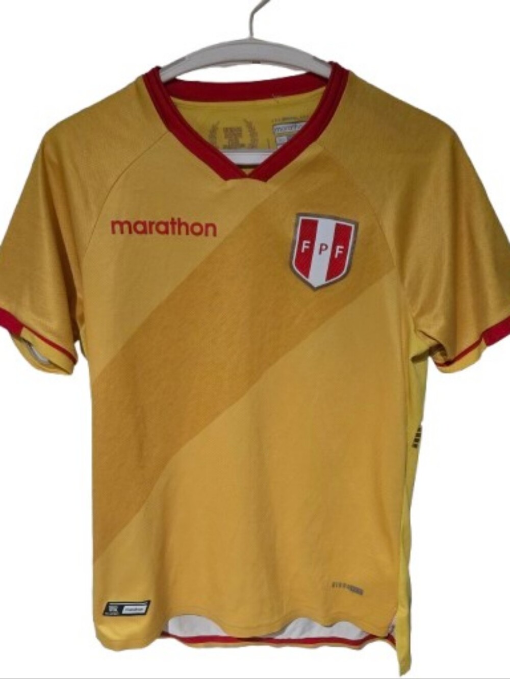 Peru National Team Marathon Away Jersey Gold Men's Small FPF Soccer Shirt